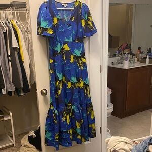 Christopher John Rogers Vibrant Blue and Yellow Maxi Dress